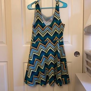 Divided (H&M) Zig Zag Teal Skater Style Dress